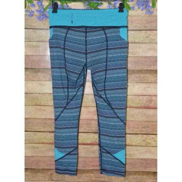 Lululemon Pace Rival Blue Space Dye Pull On Workout Athletic Crop Legging Size 6 - Picture 6 of 10